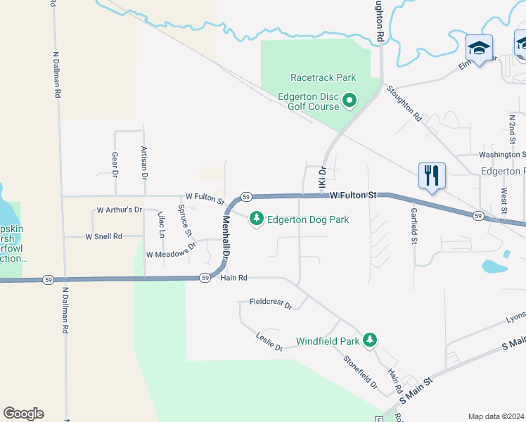 map of restaurants, bars, coffee shops, grocery stores, and more near 1238 Winston Drive in Edgerton