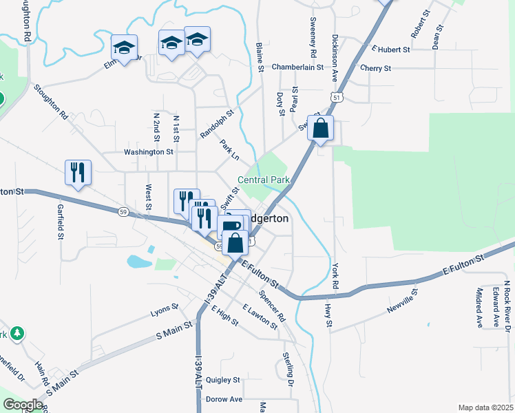 map of restaurants, bars, coffee shops, grocery stores, and more near 8 West Rollin Street in Edgerton
