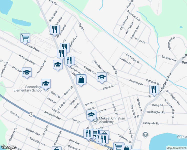 map of restaurants, bars, coffee shops, grocery stores, and more near 101 Craigie Avenue in Schenectady