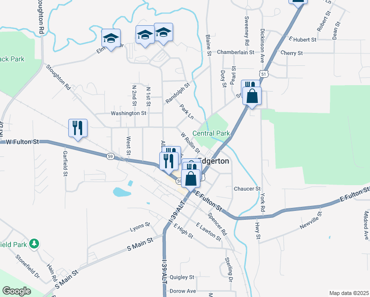 map of restaurants, bars, coffee shops, grocery stores, and more near 104 Swift Street in Edgerton