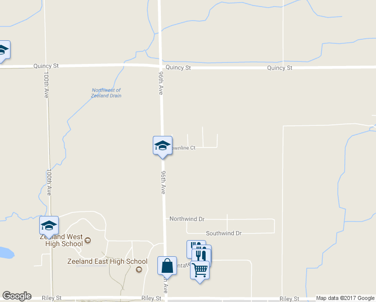 map of restaurants, bars, coffee shops, grocery stores, and more near 9506 Townline Court in Zeeland