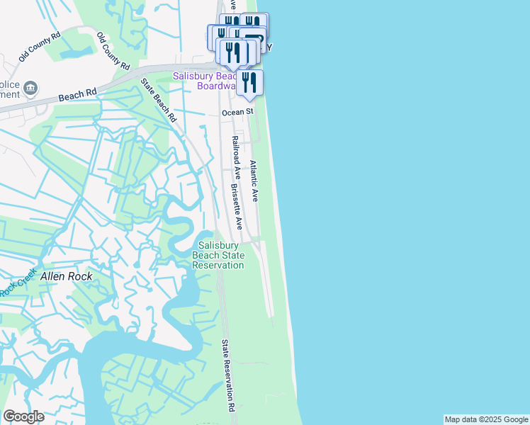 map of restaurants, bars, coffee shops, grocery stores, and more near 125 Atlantic Avenue in Salisbury
