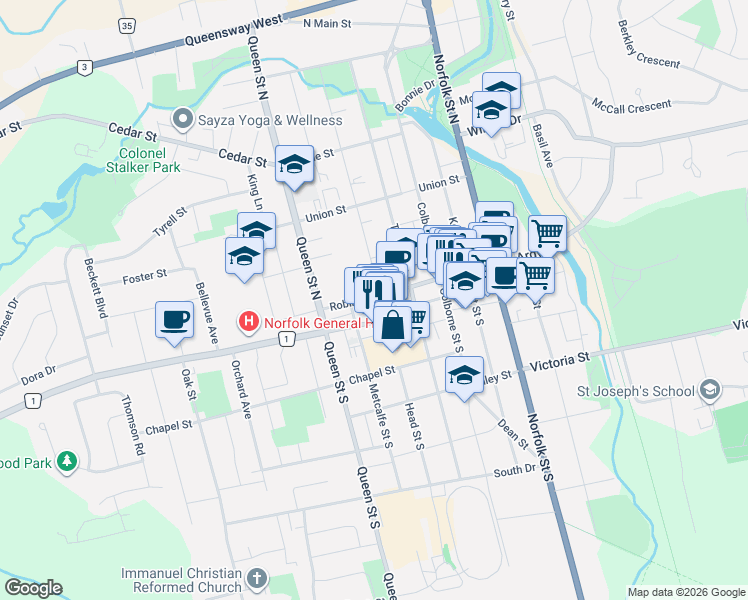 map of restaurants, bars, coffee shops, grocery stores, and more near 154 Robinson Street in Norfolk
