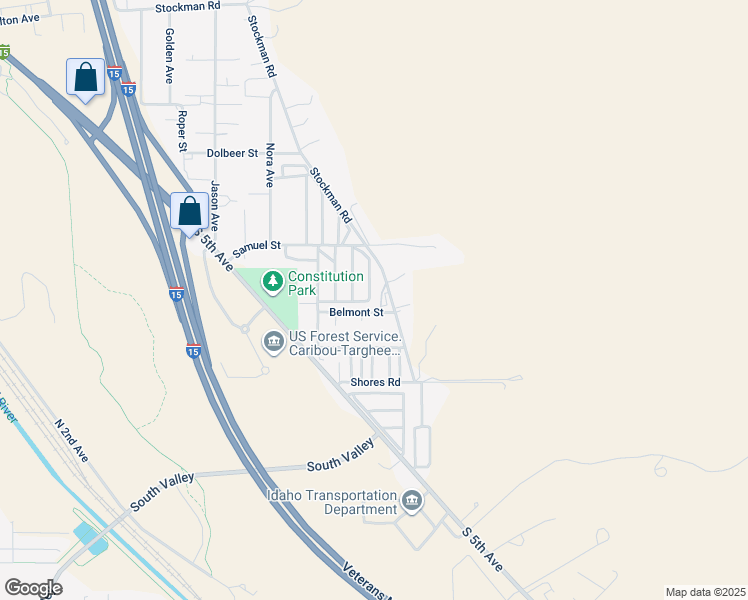 map of restaurants, bars, coffee shops, grocery stores, and more near 1002 Samuel Street in Pocatello