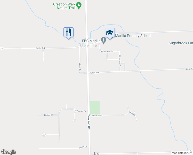 map of restaurants, bars, coffee shops, grocery stores, and more near 11635 East Avenue in Marilla