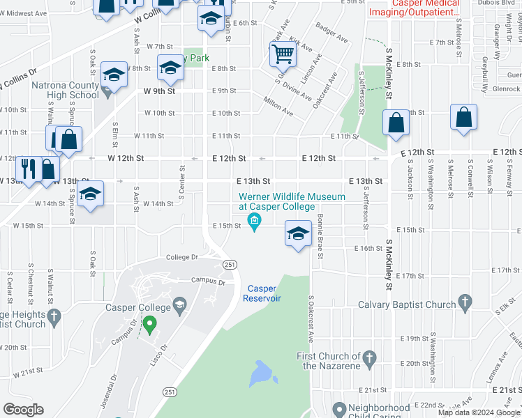 map of restaurants, bars, coffee shops, grocery stores, and more near 417 East 14th Street in Casper