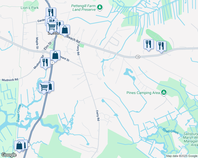 map of restaurants, bars, coffee shops, grocery stores, and more near 9 Derby Lane in Salisbury