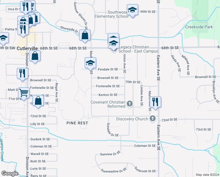 map of restaurants, bars, coffee shops, grocery stores, and more near 508 Fontenelle Street Southeast in Grand Rapids