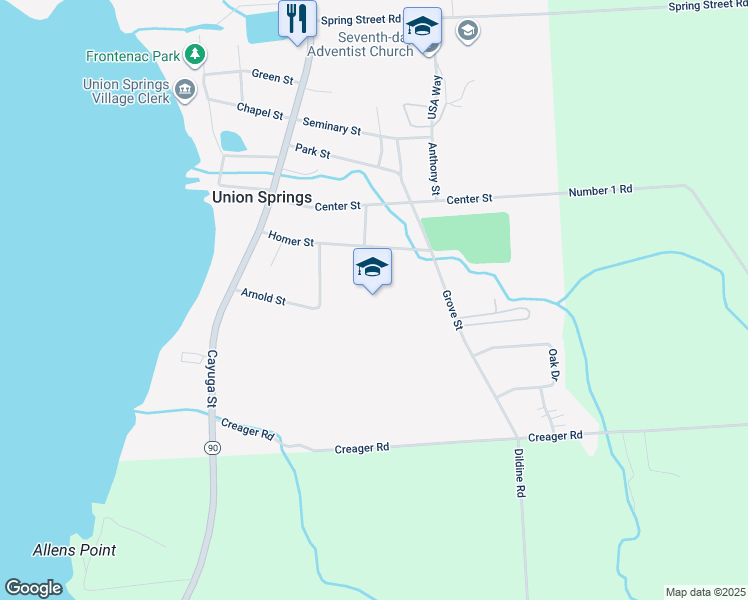 map of restaurants, bars, coffee shops, grocery stores, and more near 26 Homer Street in Union Springs