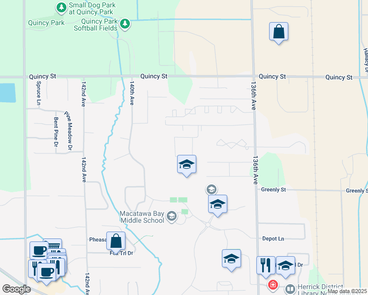 map of restaurants, bars, coffee shops, grocery stores, and more near 13828 North Traditions Way in Holland