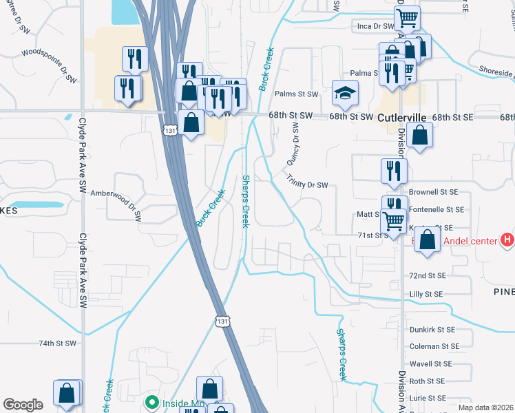 map of restaurants, bars, coffee shops, grocery stores, and more near 236 Laurelwood Court Southwest in Grand Rapids