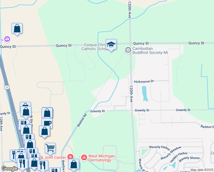 map of restaurants, bars, coffee shops, grocery stores, and more near 3820 Beeline Road in Holland
