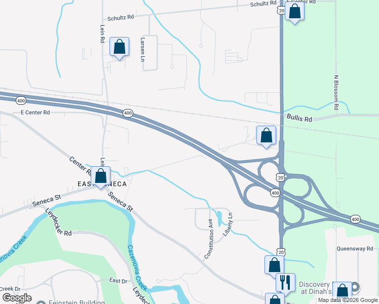 map of restaurants, bars, coffee shops, grocery stores, and more near 344 Bullis Road in Buffalo