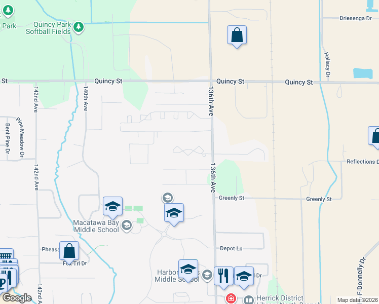 map of restaurants, bars, coffee shops, grocery stores, and more near 13620 Carmella Lane in Holland