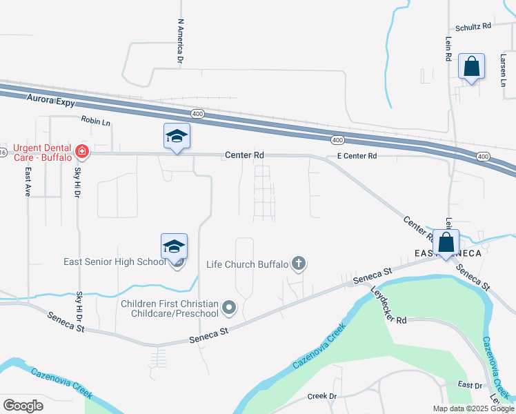 map of restaurants, bars, coffee shops, grocery stores, and more near 41 Rebecca Way in Buffalo