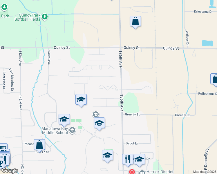 map of restaurants, bars, coffee shops, grocery stores, and more near 13645 Carmella Lane in Holland