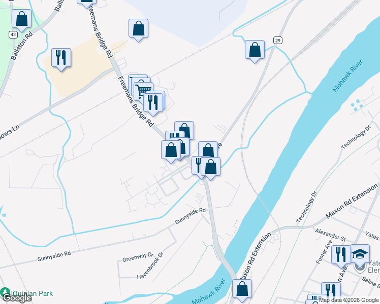 map of restaurants, bars, coffee shops, grocery stores, and more near 56 Freemans Bridge Rd in Schenectady