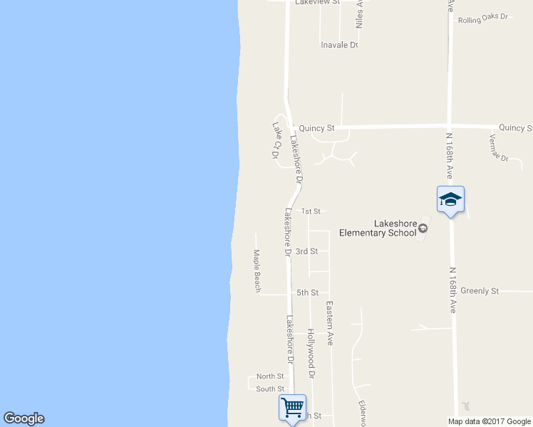 map of restaurants, bars, coffee shops, grocery stores, and more near 17245 Lake Court Drive in Holland