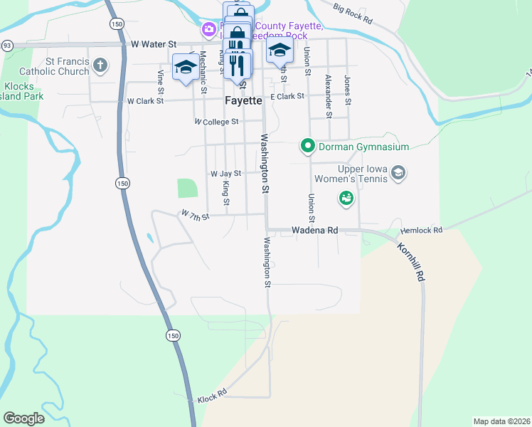 map of restaurants, bars, coffee shops, grocery stores, and more near 199 East 7th Street in Fayette