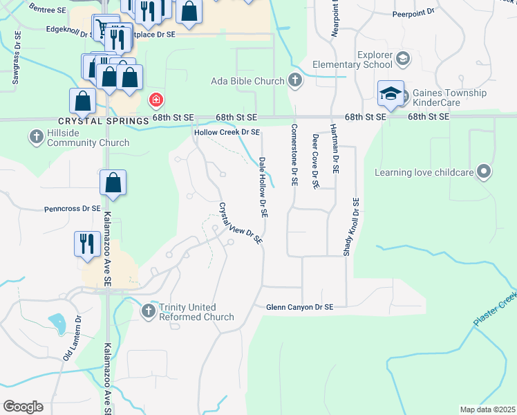 map of restaurants, bars, coffee shops, grocery stores, and more near 7009 Dale Hollow Drive Southeast in Caledonia