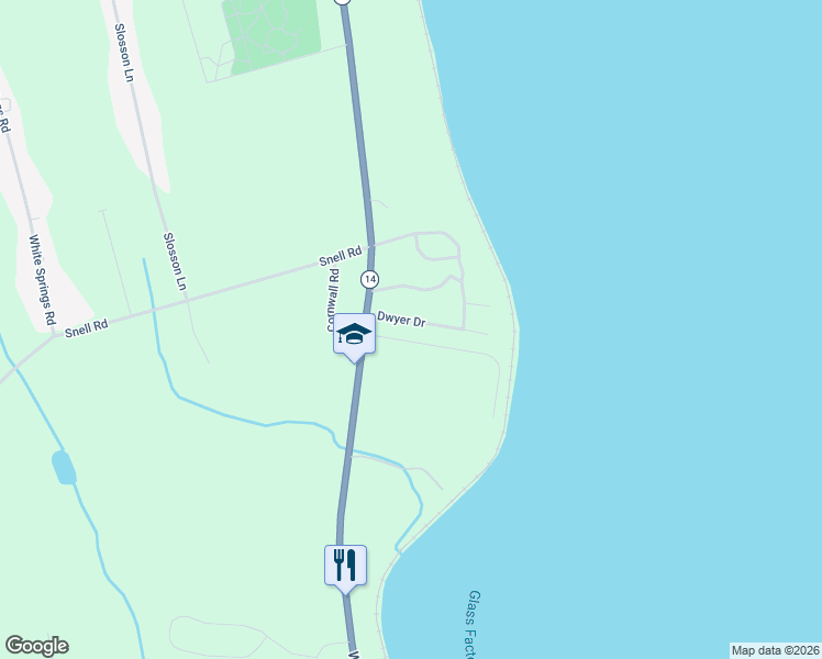 map of restaurants, bars, coffee shops, grocery stores, and more near 179 Dwyer Drive in Geneva