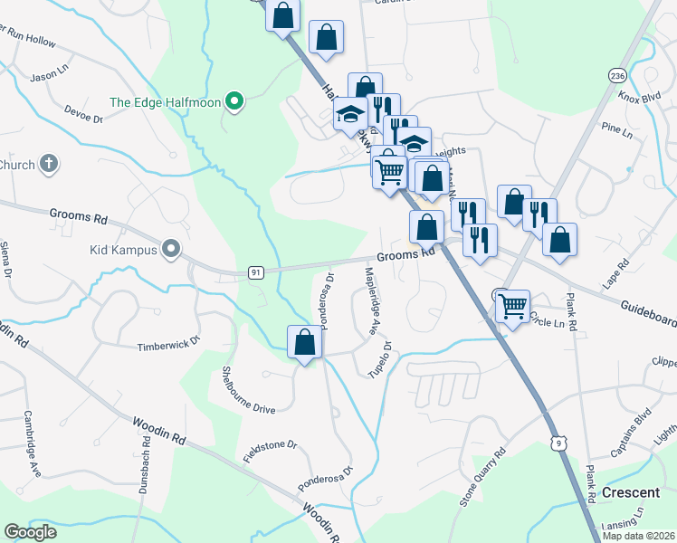 map of restaurants, bars, coffee shops, grocery stores, and more near 2 Ponderosa Drive in Saratoga County