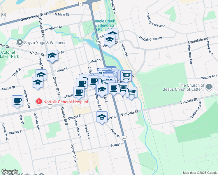 map of restaurants, bars, coffee shops, grocery stores, and more near in Simcoe