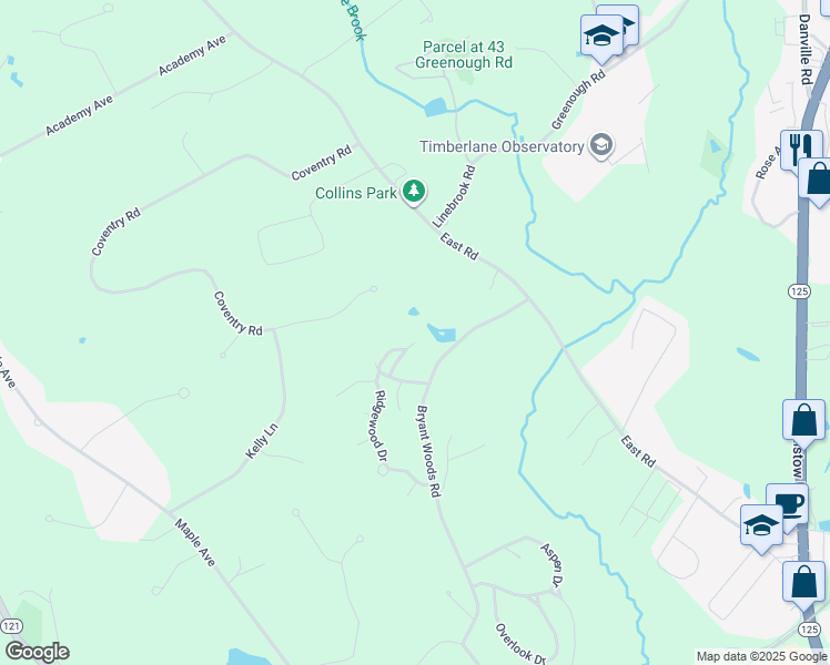 map of restaurants, bars, coffee shops, grocery stores, and more near 22 Ironwood Lane in Atkinson