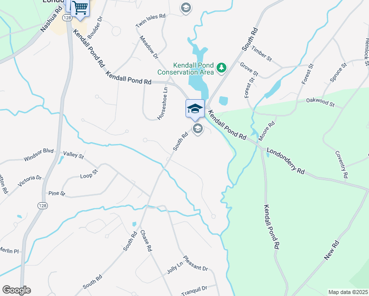 map of restaurants, bars, coffee shops, grocery stores, and more near 82 South Road in Londonderry