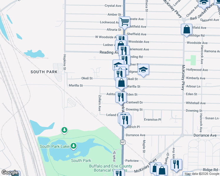 map of restaurants, bars, coffee shops, grocery stores, and more near 367 Marilla Street in Buffalo