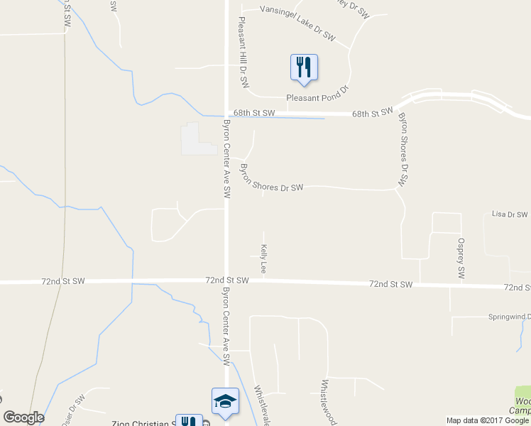 map of restaurants, bars, coffee shops, grocery stores, and more near 7062 Byron Center Avenue Southwest in Byron Center