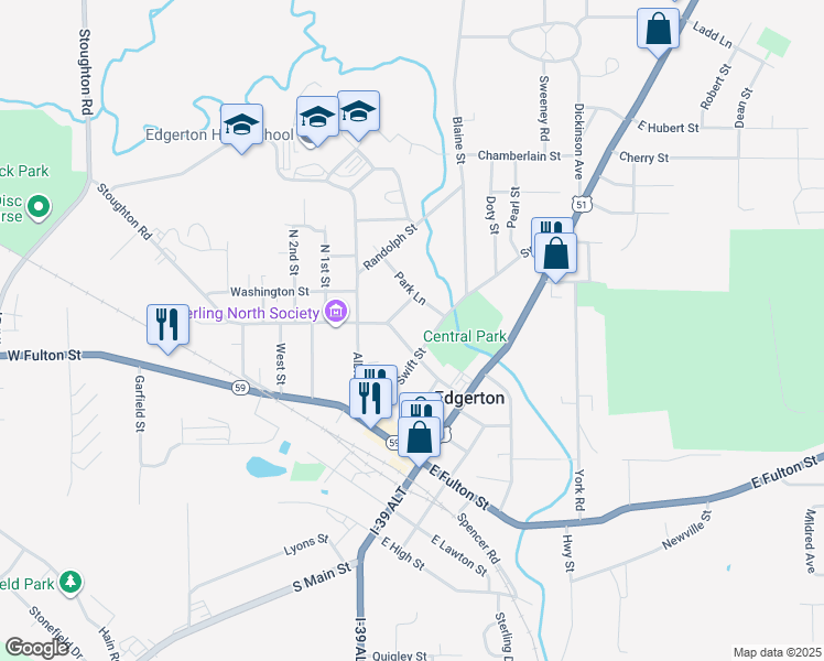 map of restaurants, bars, coffee shops, grocery stores, and more near 208 West Rollin Street in Edgerton