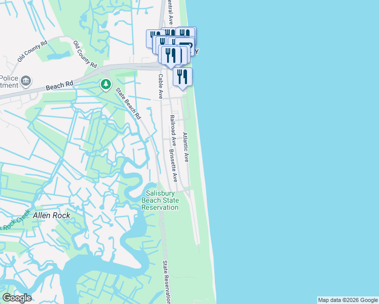 map of restaurants, bars, coffee shops, grocery stores, and more near 92 Atlantic Avenue in Salisbury