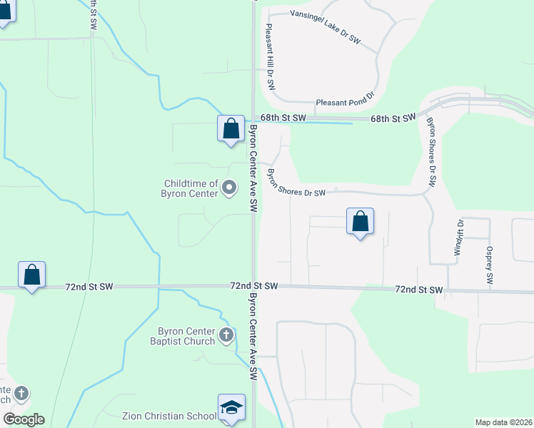 map of restaurants, bars, coffee shops, grocery stores, and more near 7060 Byron Center Avenue Southwest in Byron Center