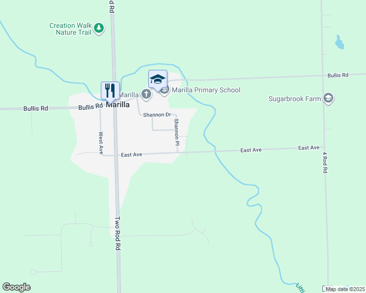 map of restaurants, bars, coffee shops, grocery stores, and more near 11736 East Ave in Marilla