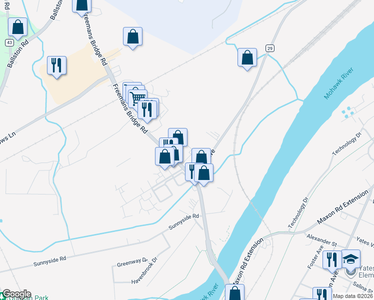 map of restaurants, bars, coffee shops, grocery stores, and more near 56 Freemans Bridge Road in Schenectady