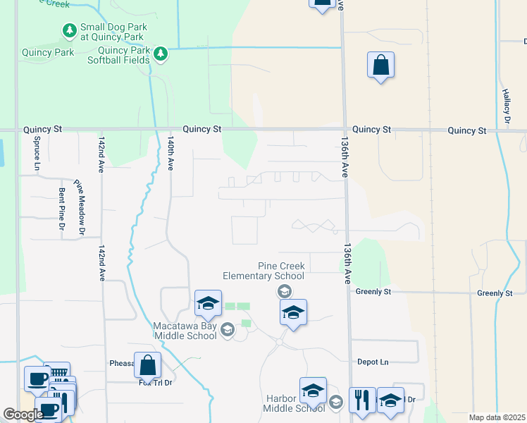 map of restaurants, bars, coffee shops, grocery stores, and more near Campus in Holland