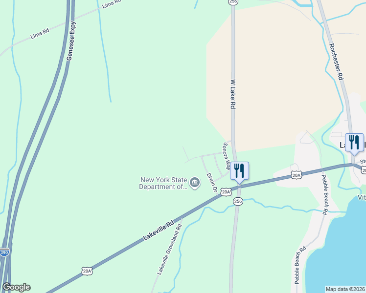 map of restaurants, bars, coffee shops, grocery stores, and more near 3455 Thorpe Drive in Geneseo