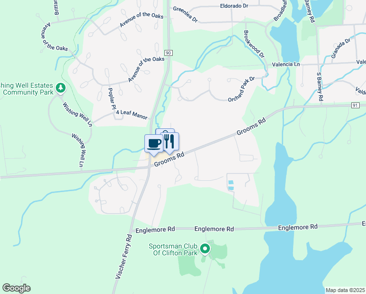map of restaurants, bars, coffee shops, grocery stores, and more near 628 Grooms Road in Saratoga County