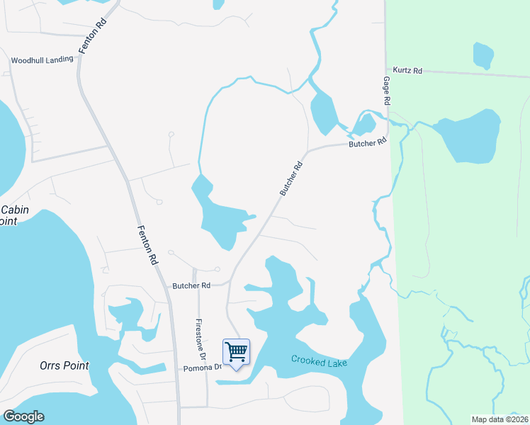 map of restaurants, bars, coffee shops, grocery stores, and more near 1265 Butcher Road in Fenton