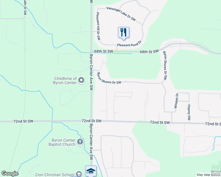 map of restaurants, bars, coffee shops, grocery stores, and more near 7062 Byron Center Avenue Southwest in Byron Center