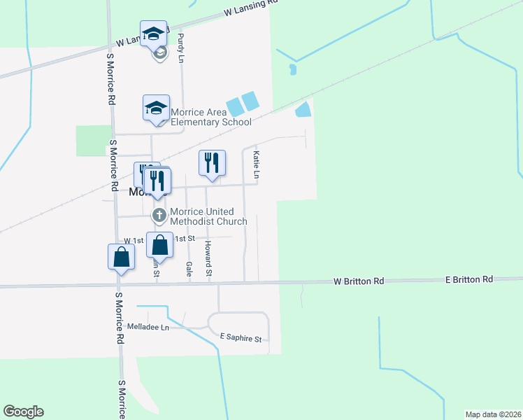 map of restaurants, bars, coffee shops, grocery stores, and more near 128 Walker Drive in Morrice