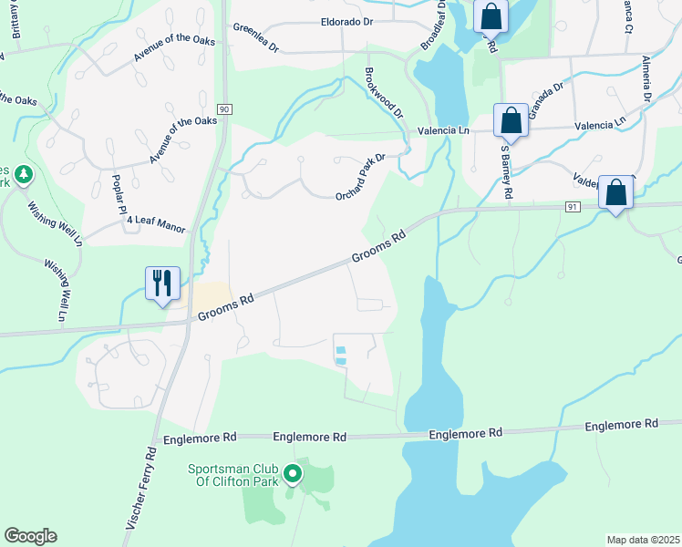 map of restaurants, bars, coffee shops, grocery stores, and more near 615 Grooms Road in Saratoga County