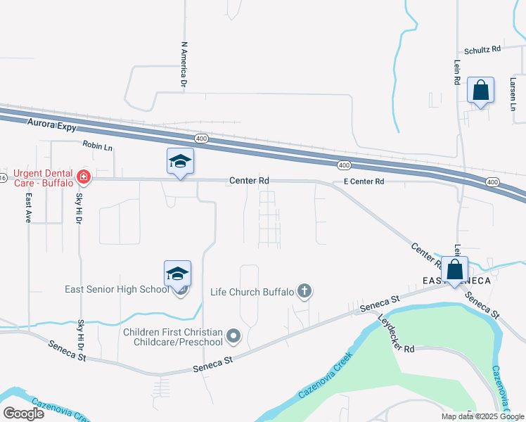 map of restaurants, bars, coffee shops, grocery stores, and more near 9 Rebecca Way in Buffalo