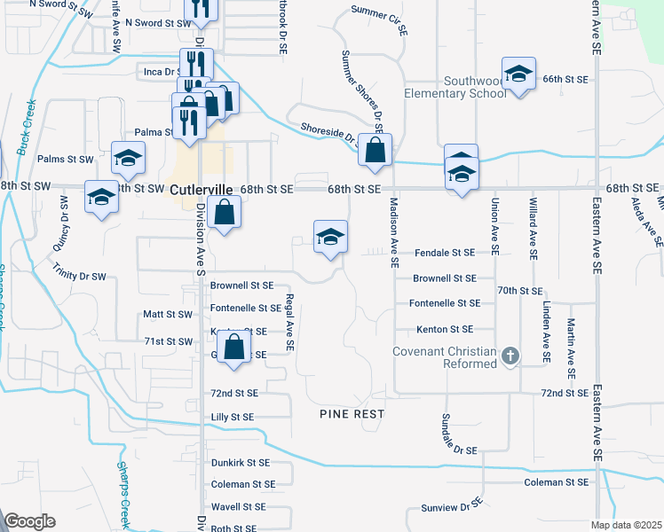 map of restaurants, bars, coffee shops, grocery stores, and more near 300 68th Street Southeast in Grand Rapids