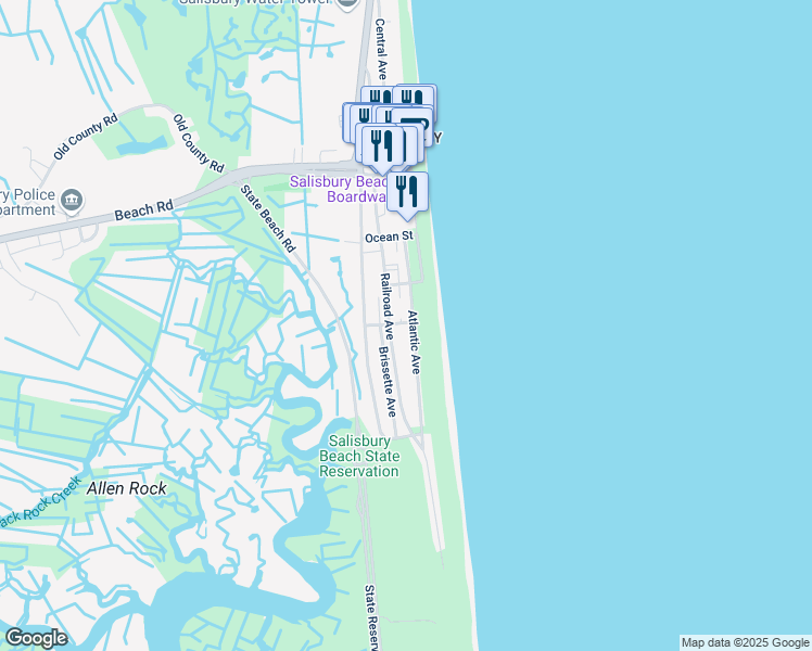 map of restaurants, bars, coffee shops, grocery stores, and more near 52 Atlantic Avenue in Salisbury