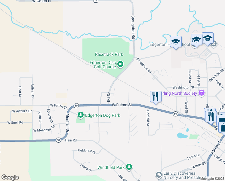 map of restaurants, bars, coffee shops, grocery stores, and more near IKI Drive in Edgerton