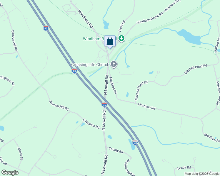 map of restaurants, bars, coffee shops, grocery stores, and more near 120 North Lowell Road in Windham