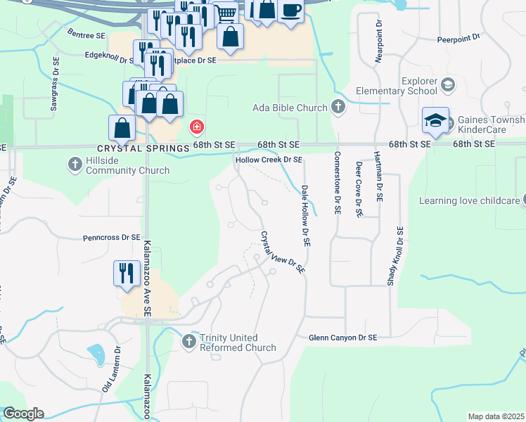 map of restaurants, bars, coffee shops, grocery stores, and more near 1869 Wedgefield Court Southeast in Caledonia