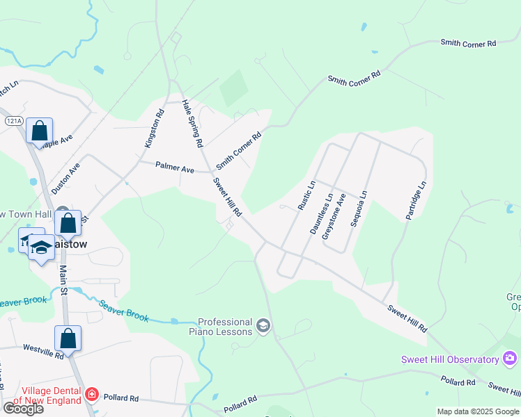 map of restaurants, bars, coffee shops, grocery stores, and more near 12 Sweet Hill Road in Plaistow